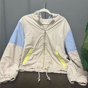 Anthropologie Quilted Jacket with Blue and Yellow Accents